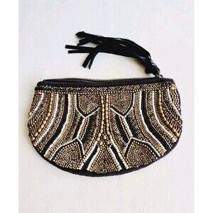 Anthropology Jasper & Jeera Brass Black Copper Beaded Pouch Bag Purse Clutch